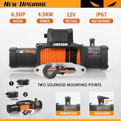 Miniatura 16 de ORCISH Cabrestante eléctrico impermeable de 4500 libras 12V CC, kit de cabrestante ATV/UTV para remolque, cuerda sintética de 1/4 pulgadas x 50 pies