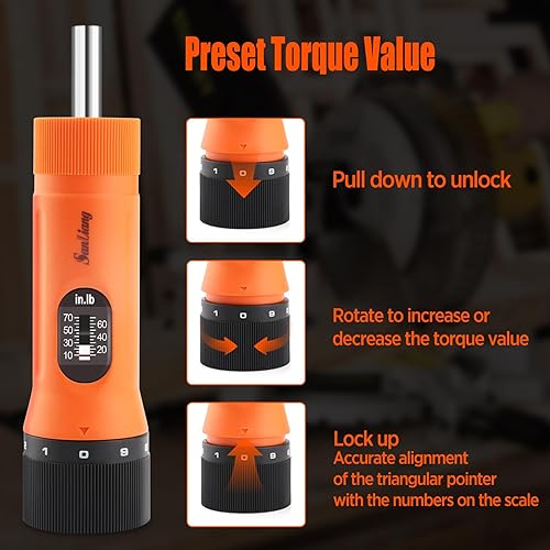 Miniatura 6 de Juego de 36 llaves de destornillador dinamométrico de 10 a 70 pulgadas libras con 29 puntas S2, 5 tomas de corriente, adaptador de enchufe de 14