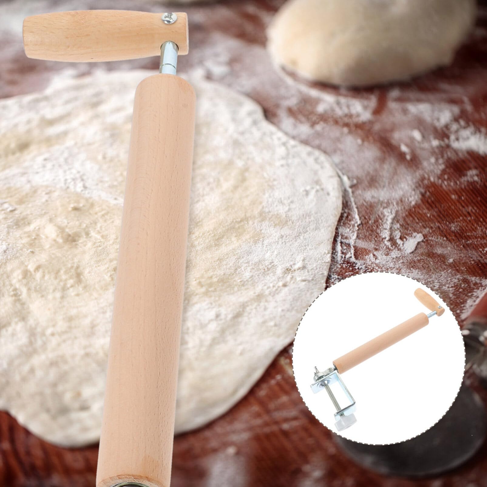 Rouleau à Pâtisserie 360° en Bois Beige Acier Inoxydable