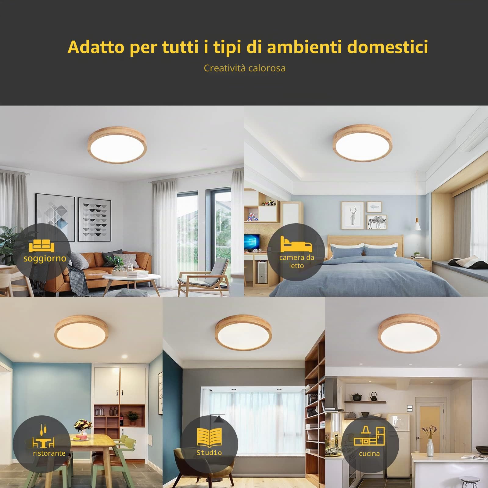 Plafoniera a LED in legno, 21 W, bianco caldo, 3000 K, 1600 LM, luce rotonda in legno, Ø30 cm, per salotto, cucina, sala da pranzo, corridoio, casa, ufficio, camera dei bambini