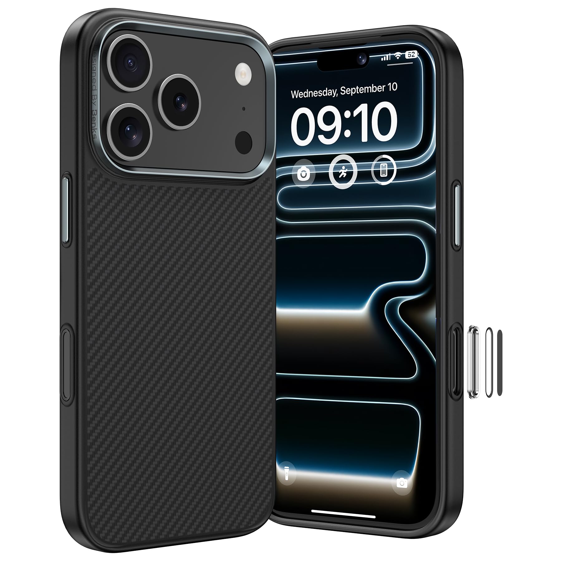 BENKS ArmorPro Cover Antiurto per iPhone 17 Pro con Controllo Fotocamera Compatibile con MagSafe, Custodia Massima Protezione Militare e Forza Magnetica Estrema, Fibra Aramidica 600D e TPU, Nero