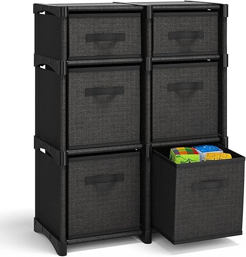 Miniatura 9 de Organizador de almacenamiento de 6 cubos, estante organizador de cubos grises, estantes organizadores de cubos de almacenamiento con cubos de