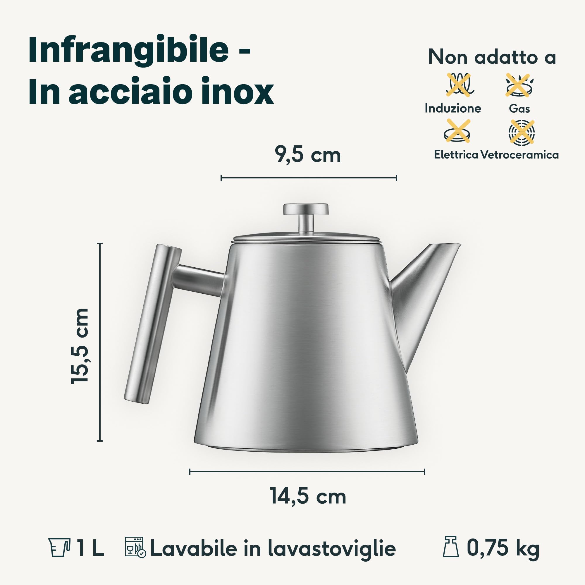 SILBERTHAL Teiera con infusore 1L - Acciaio Inox - Mantiene il tè caldo - Isolamento a doppia parete - Teapot