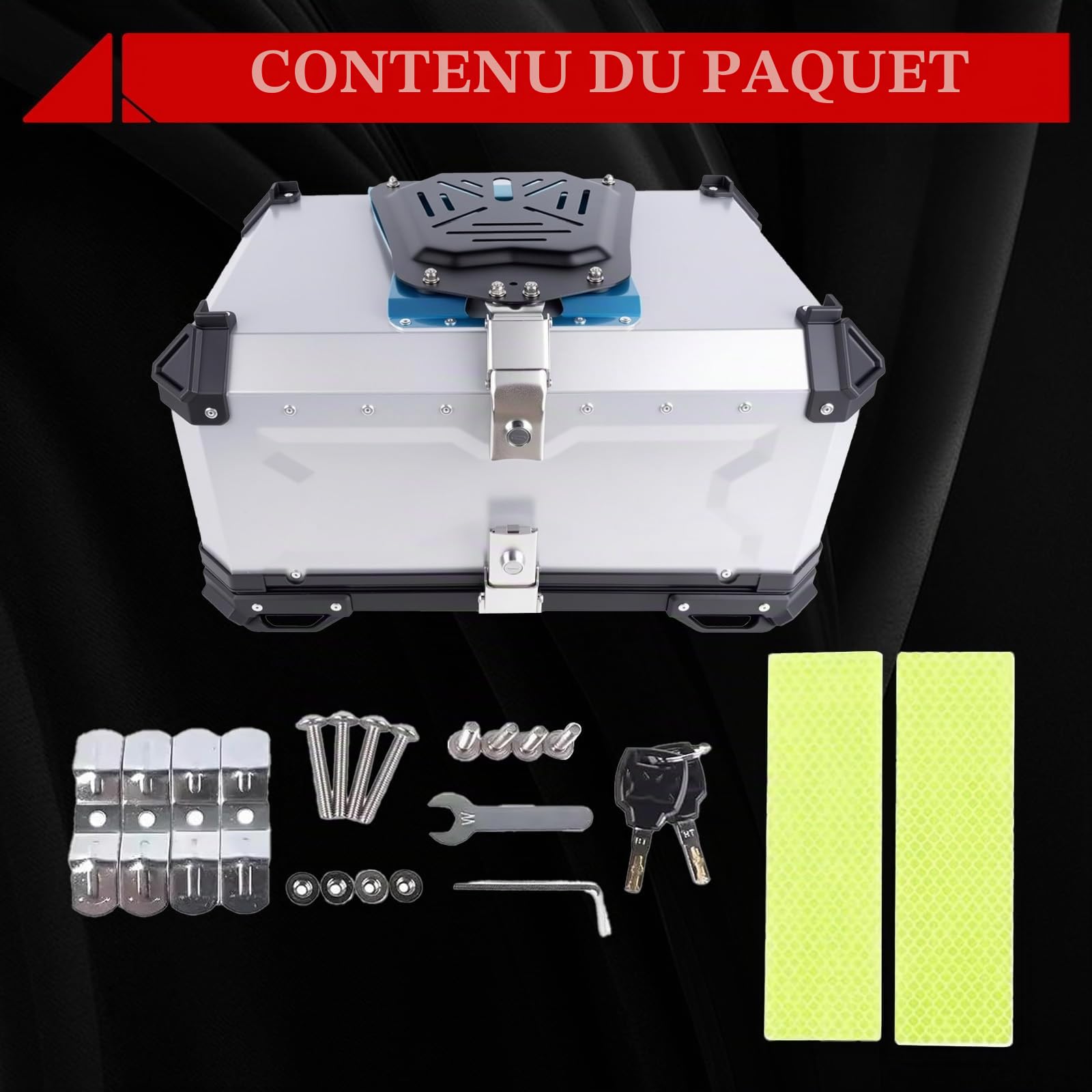 Coffre de Moto Aluminium Étanche 65 L (Argent)