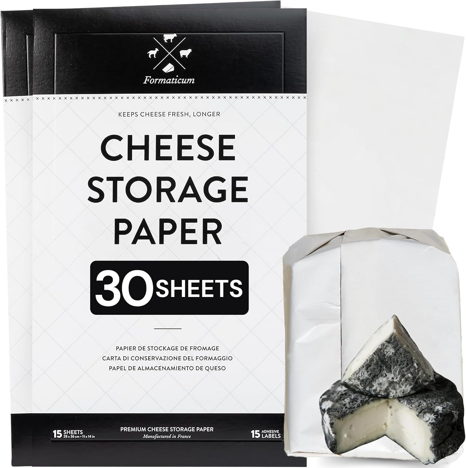 Formaticum 30-Pack Cheese Storage Wax Coated Paper - Porous Wax Sheets From France - Keep Cheese or Charcuterie Fresh - Professional Grade Cheese