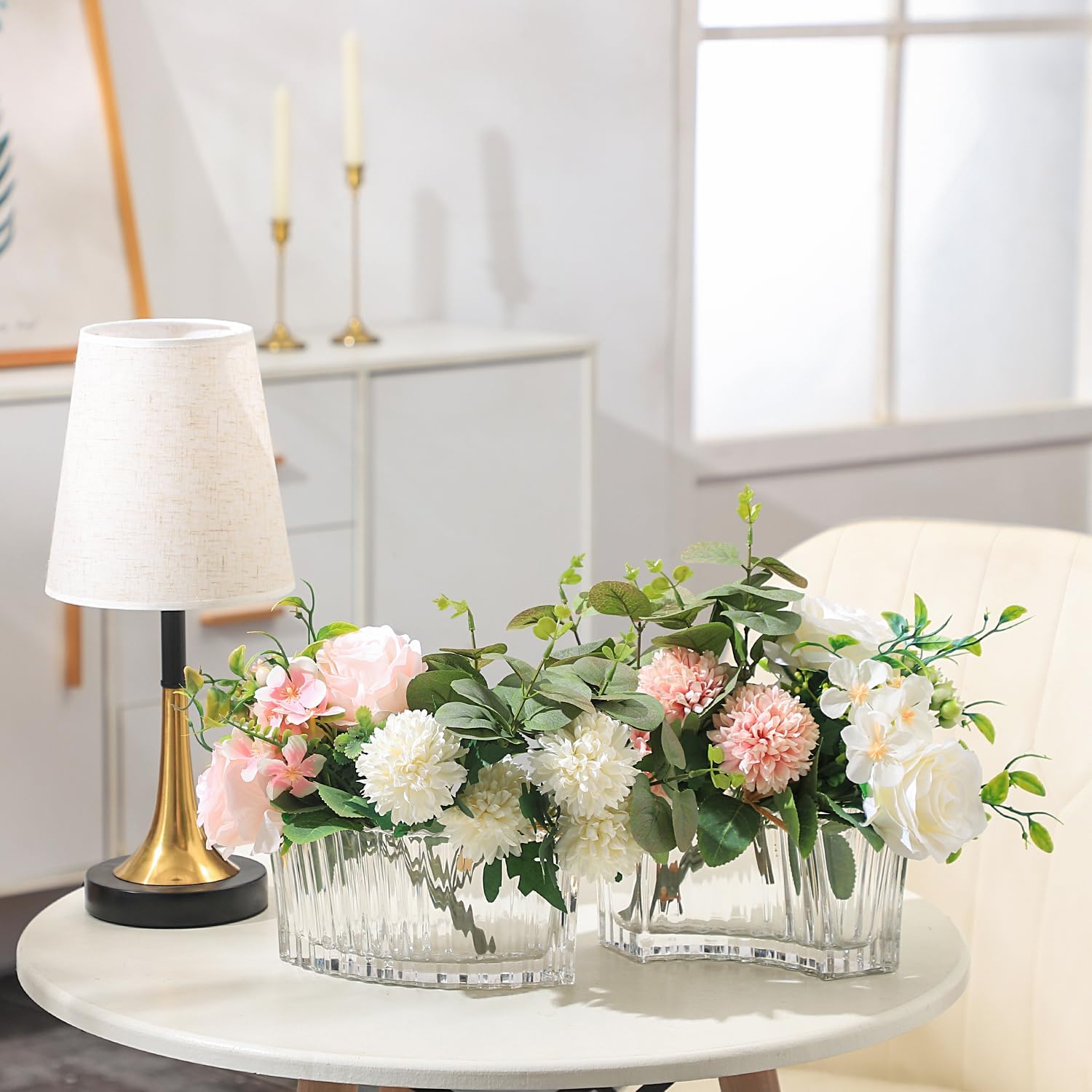 MCMCNCUIU Crystal Vases for Centerpieces, Flower Vases for Wedding Centerpieces, Clear Glass Vase for Flowers, Curve Small Vase for Living Room, Bedroom, Kitchen, Dining Table, Set of 2