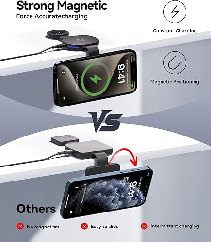 Miniatura 5 de Estación de carga inalámbrica para iPhone, cargador magnético 3 en 1, múltiples dispositivos para Apple, carga rápida de 15 W, almohadilla de carga