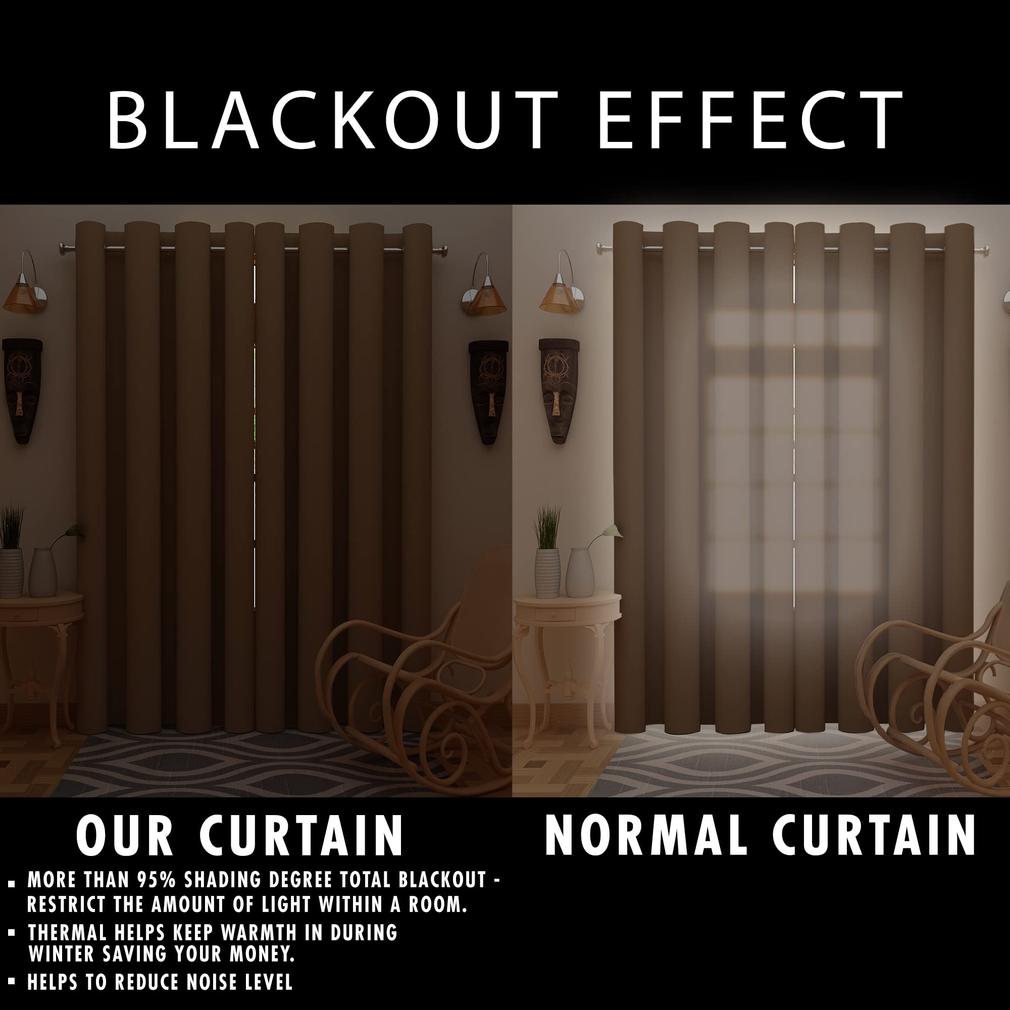 DREAM CARE Solid Blackout Curtains for Door | Size: 7 Feet (213.36 cm) | Set of 2 (Beige) 2