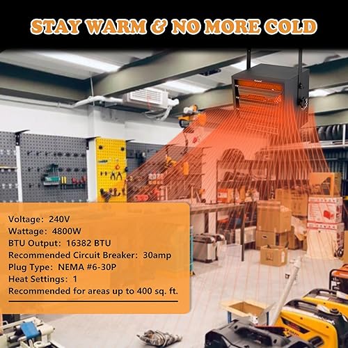 Miniatura 2 de Calentador eléctrico de garaje de 4800 vatios, calentador de tienda enchufable de 240 V con control remoto de función completa, calentadores de