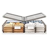 Kitstorack Clear Plastic Under Bed Storage Containers Bins with Lids and 8 Pre-installed Wheels,37.8 Qt, Rolling Foldable Flat Under Bed Organizer Boxes for Clothes Shoes Clothing Bedroom