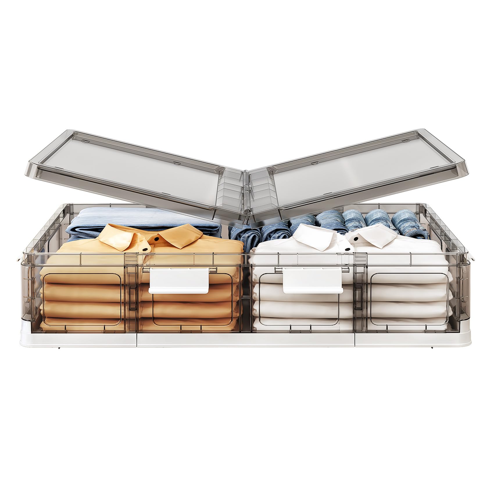 Kitstorack Clear Plastic Under Bed Storage Containers Bins with Lids and 8 Pre-installed Wheels,37.8 Qt, Rolling Foldable Flat Under Bed Organizer Boxes for Clothes Shoes Clothing Bedroom