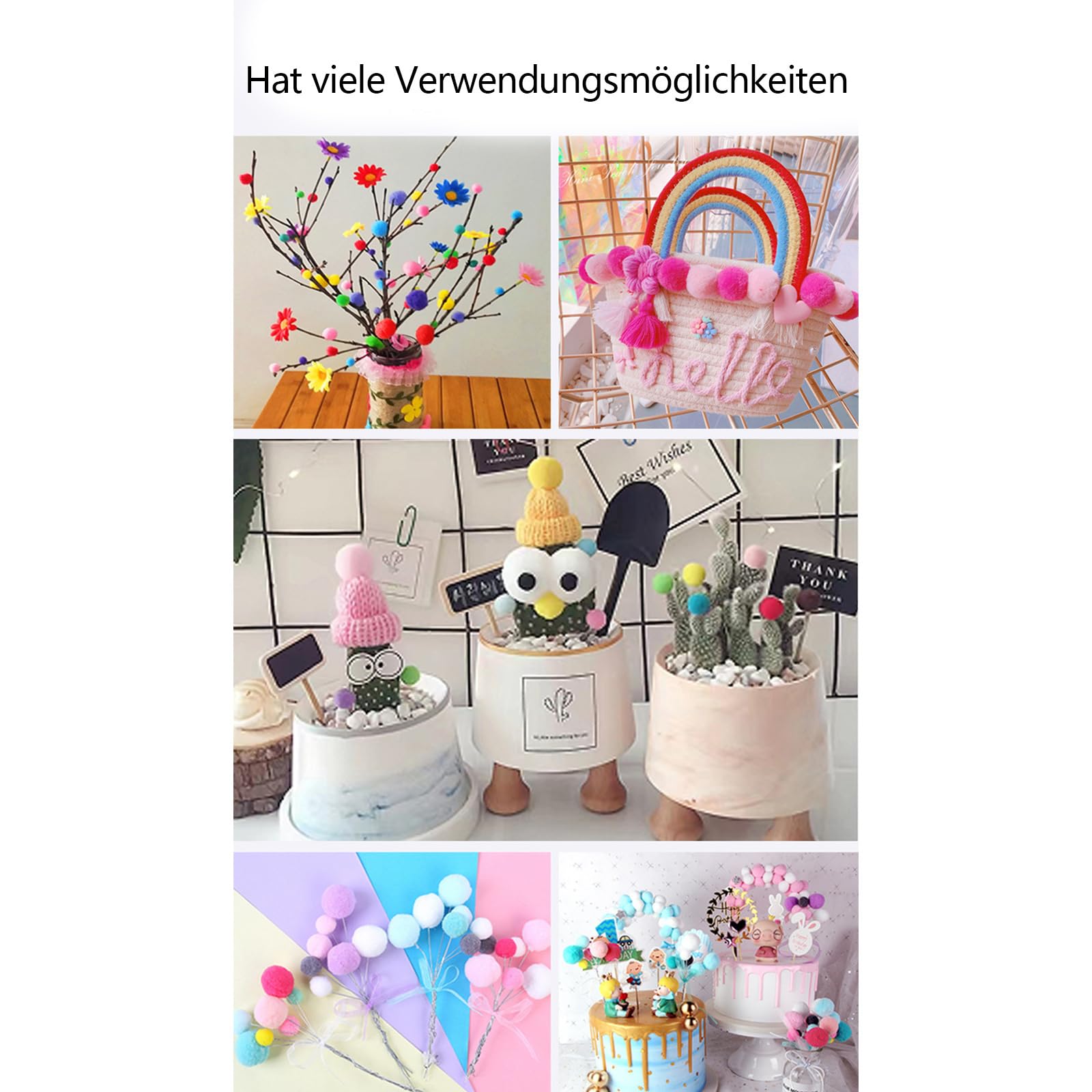 1000 Stück Mini Pompons Zum Basteln Filzkugeln Bunt Verschiedene Größen Bommeln Zum Basteln Pastell Wattekugeln Pompoms Bunte (13,30mm)