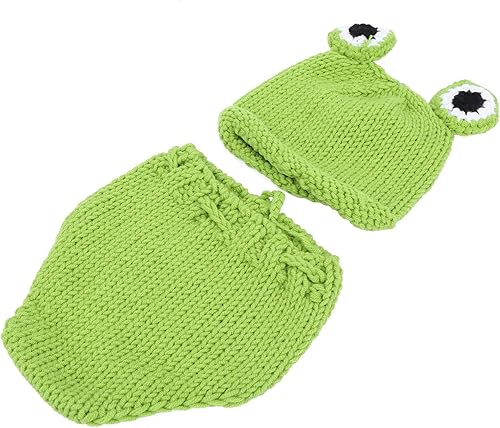 Miniatura 6 de Ropa de fotografía para bebé, ropa de punto de rana verde para bebé, linda rana para fotografía, modelado, sombrero y P (verde)