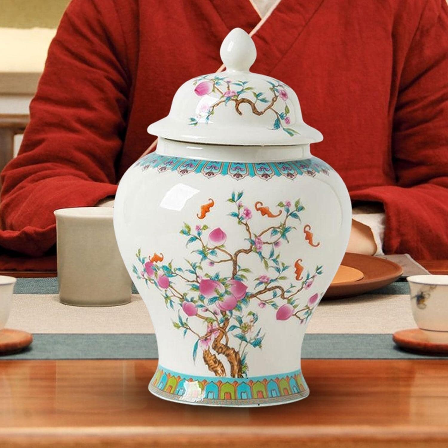Ceramiczny wazon na imbir, dekoracyjny wazon na kwiaty, słoik do przechowywania w starożytnym chińskim stylu, szczelny pojemnik do przechowywania żywności, idealny do dekoracji domu
