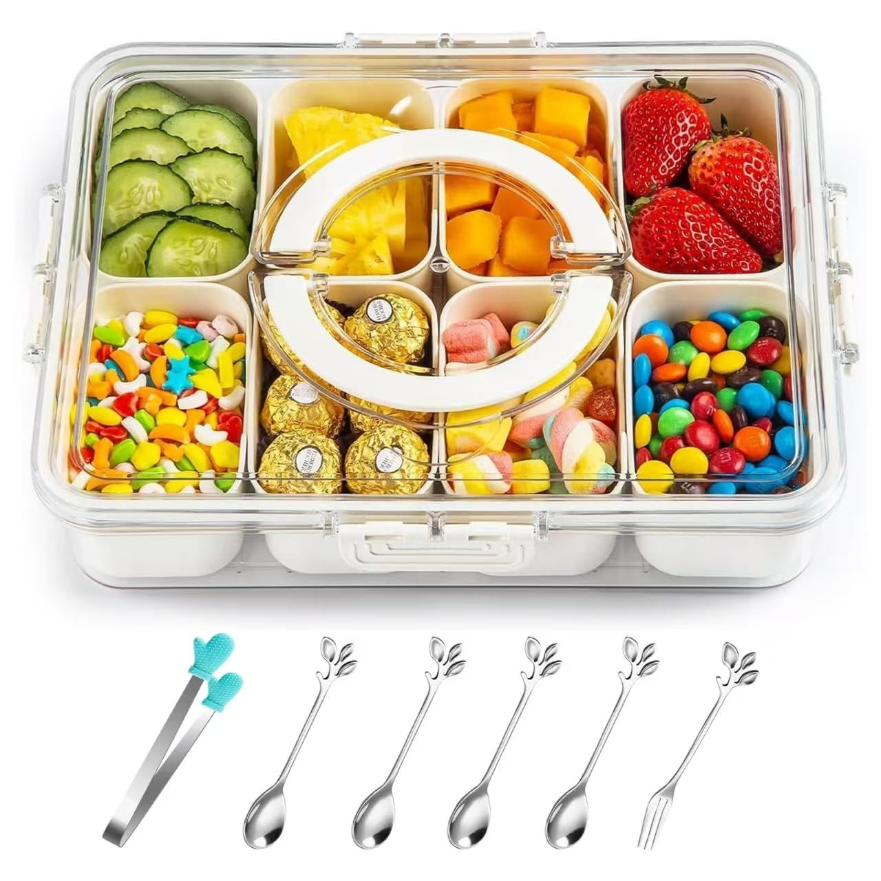 Snackbox Mit 8 Fächern - BPA Frei Mit 50 Obstgabeln