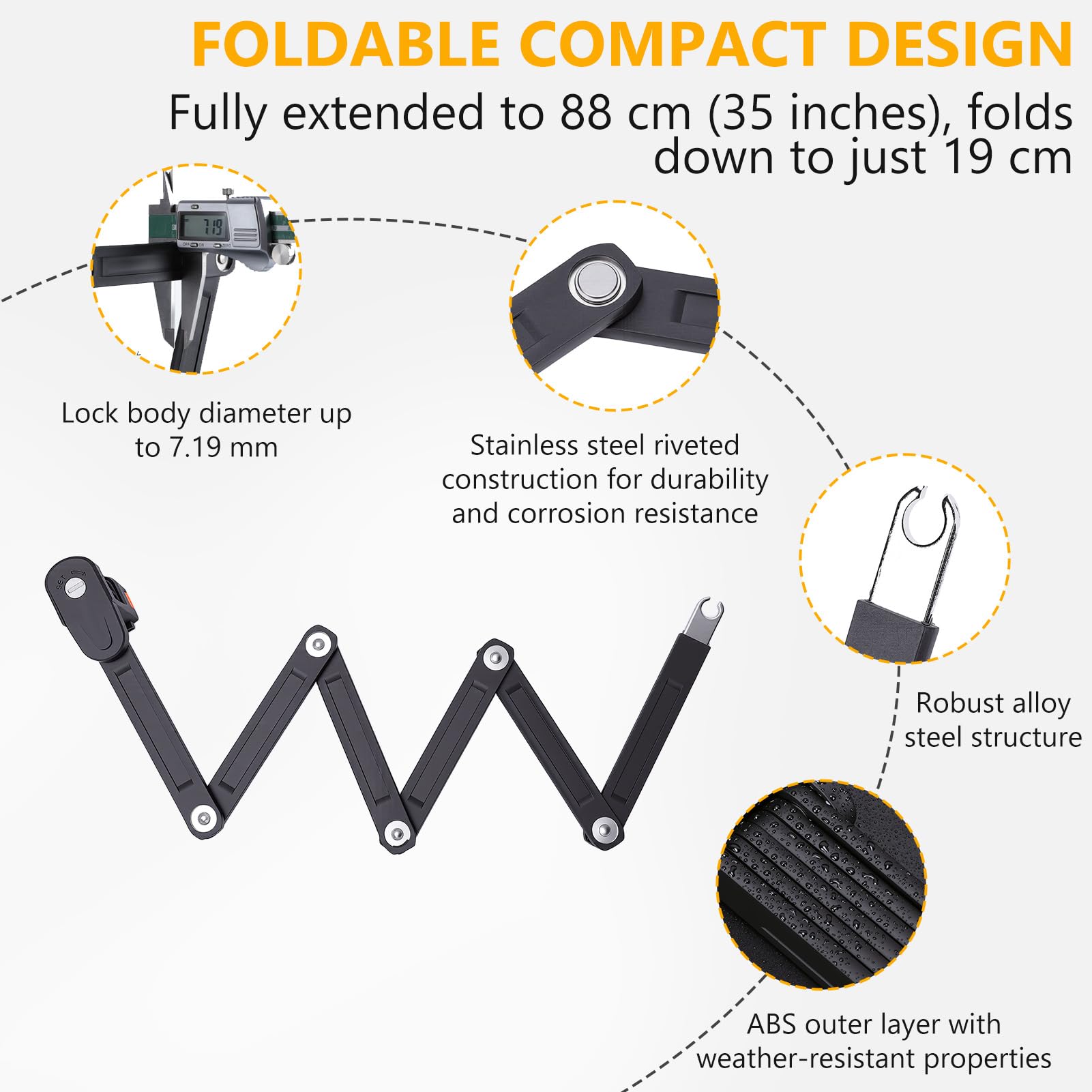 Antirrobo plegable para bicicleta, antirrobo de alta seguridad de combinación de 4 dígitos, antirrobo plegable compacto con soporte de fijación para bicicletas, scooters y motocicletas