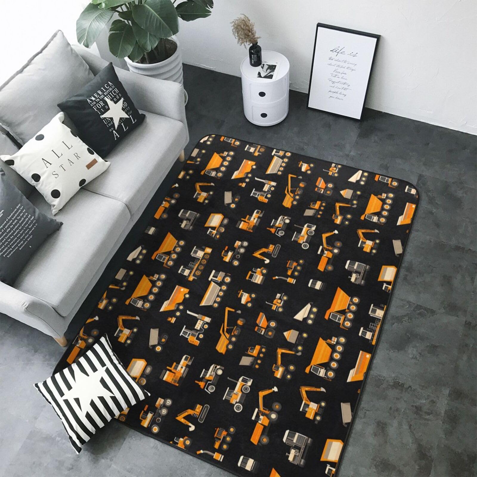 Tapis salon pelleteuse lavable grand format avec envers antidérapant pour protéger les parquets