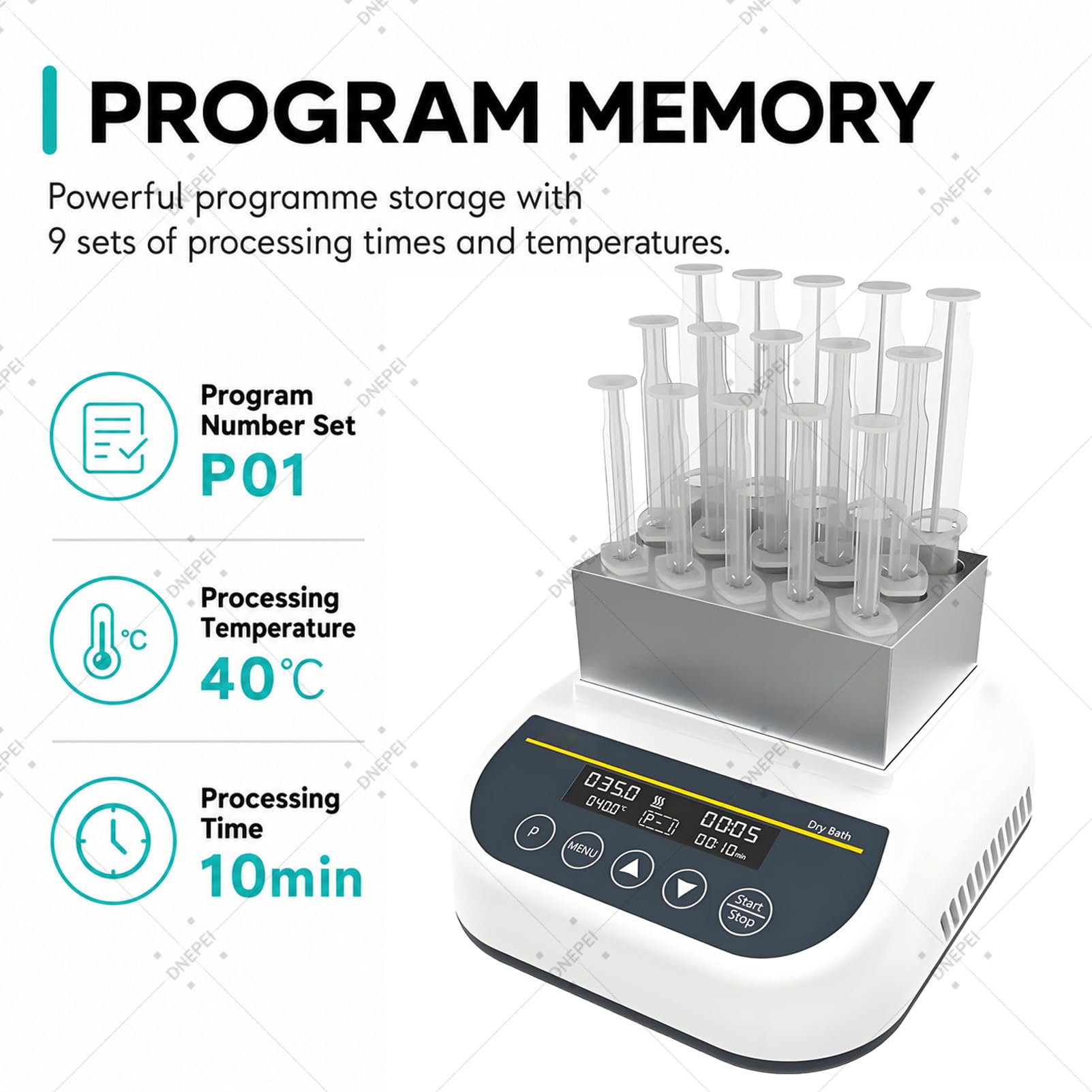 Chauffe-gel professionnel pour bio-filler PRP/PPP, avec modes de chauffage et de refroidissement, contrôle programmable de la température et bloc chauffant pour seringues (5 x 2,5/5/10 ml) DB100G