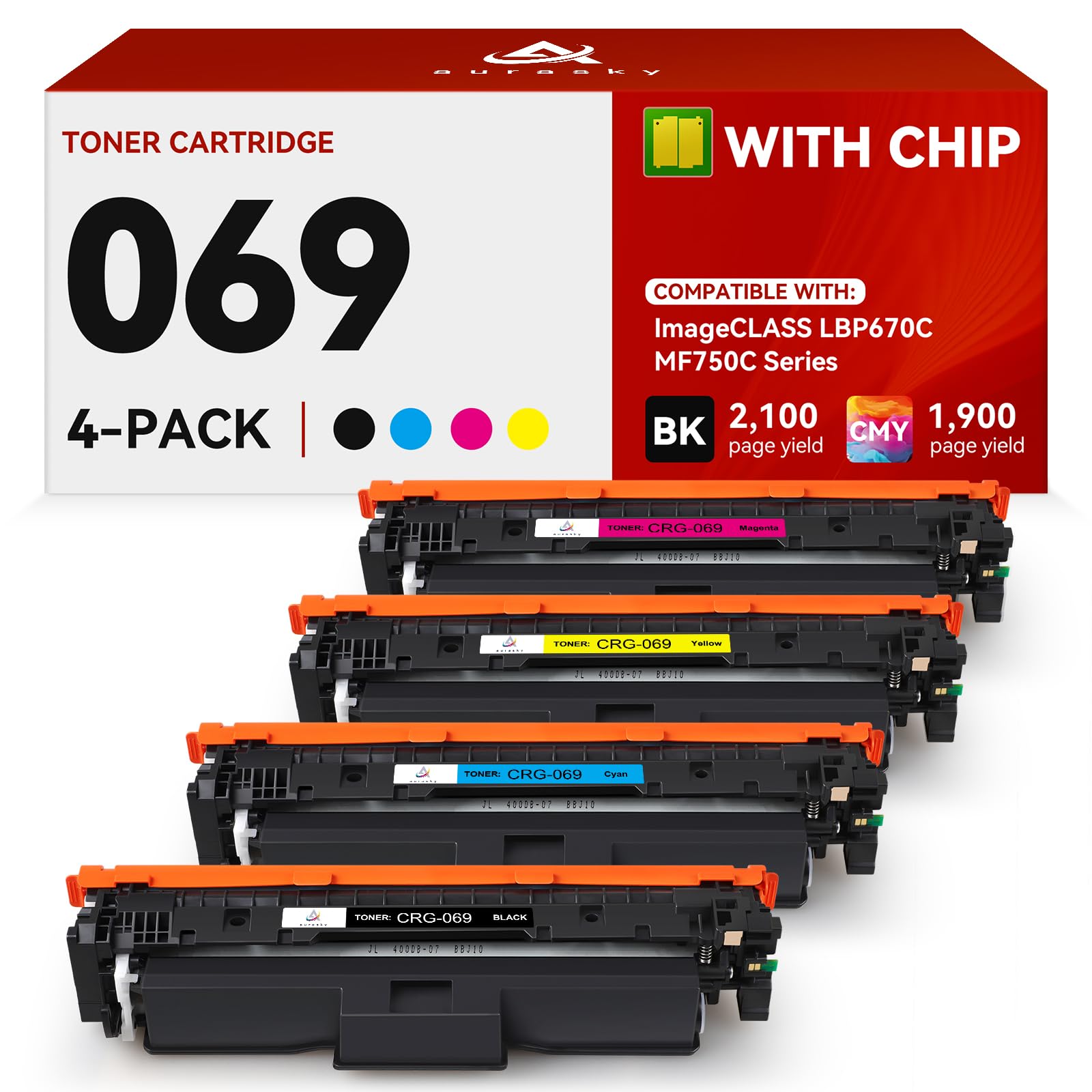069 Toner Cartridges Set Compatible Replacement for Canon 069 Works with Canon Color imageCLASS LBP674Cdw LBP673Cdw MF753Cdw MF751Cdw MF752Cdw MF754Cdw MF755Cdw MF750C LBP670C Series 4-Pack Color
