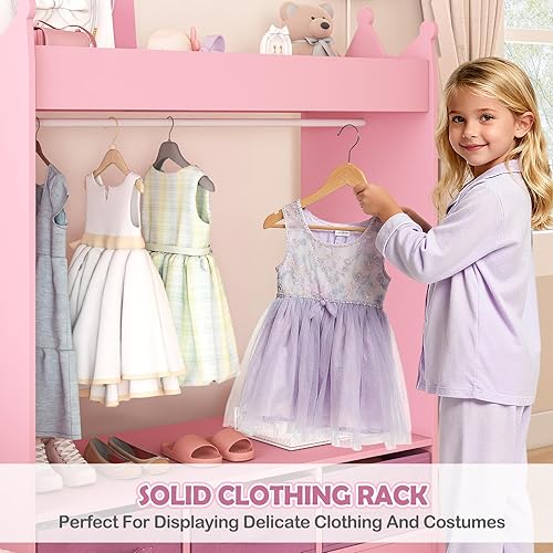 Miniatura 14 de JOYLDIAS - Armario de almacenamiento para niños con espejo y cajones, armario de almacenamiento para niños, armario de disfraces con estante