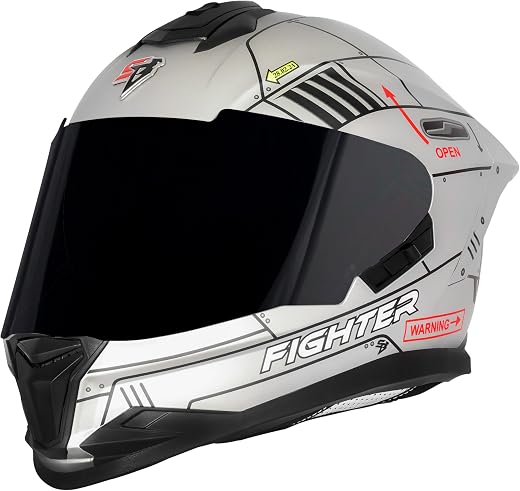 Steelbird SBH-57 Fighter F6 ISI and DOT Certified Full Face Helmet for Men and Women with Inner Silver Sun Shield