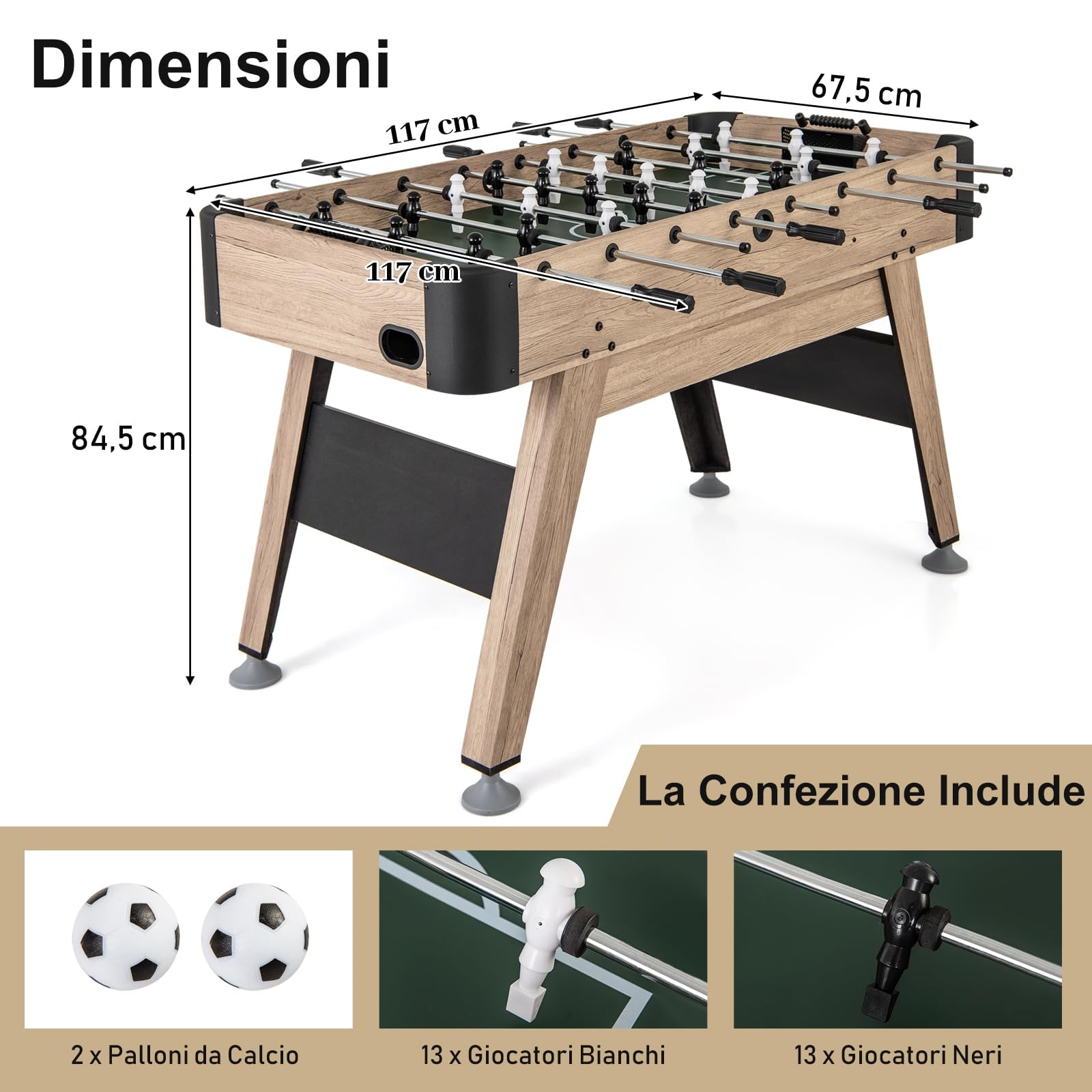 RELAX4LIFE Tavolo da Calciobalilla di 137 cm Professionale con 8 Aste, 2 Palloni per Bambini, Adolescenti e Adulti, per Casa, Sala Giochi, Rovere