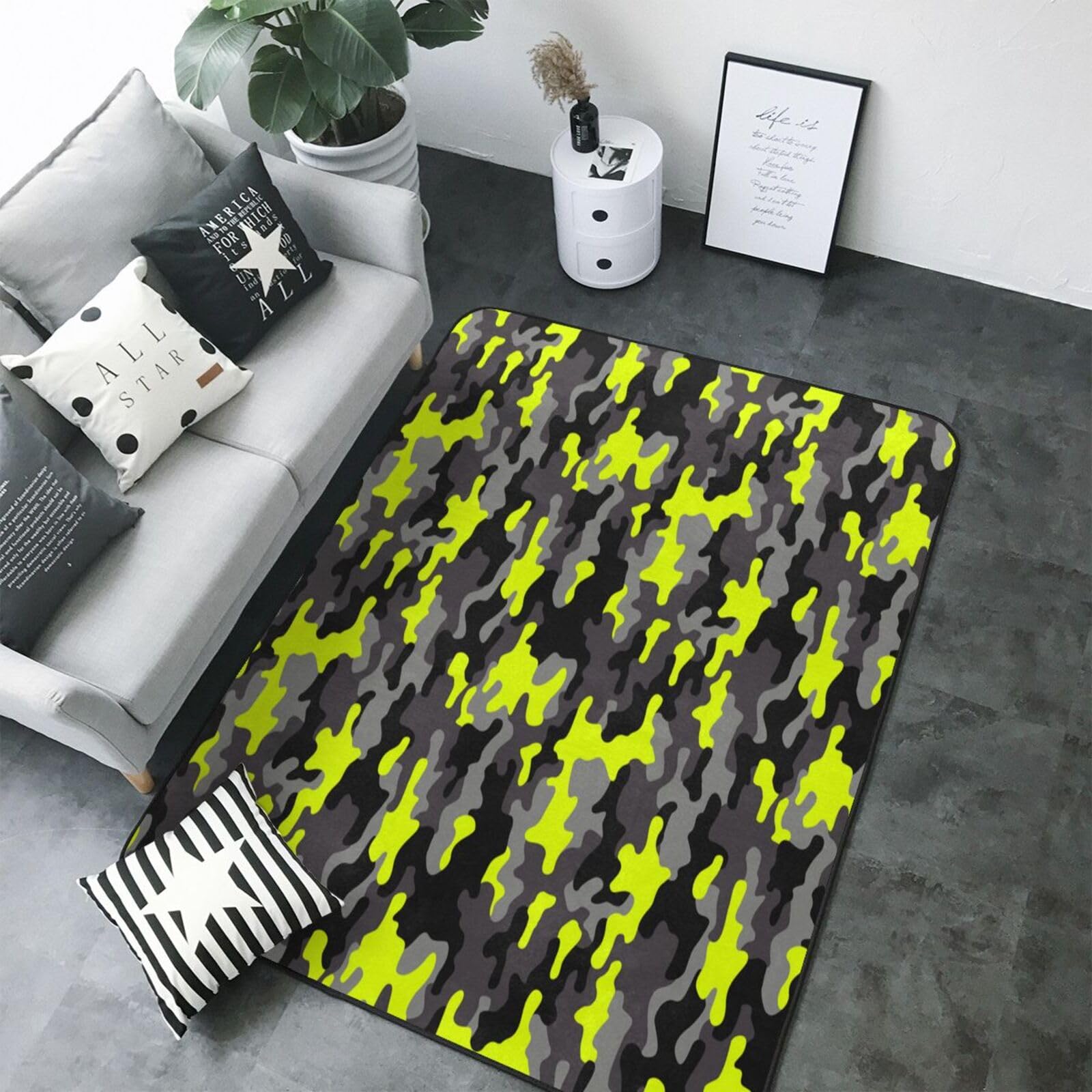 Tapis lavable camouflage vert et gris 120x177 cm pour salon