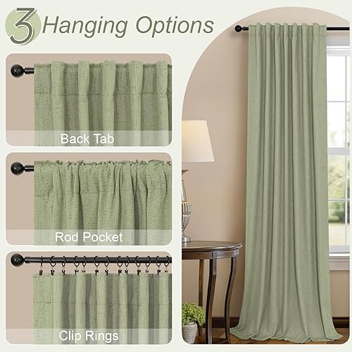 Miniatura 6 de 2 cortinas opacas de lino texturizado con aislamiento térmico, para dormitorio, ventana, sala de estar en Navidad, de 52 x 84 pulgadas de largo, de