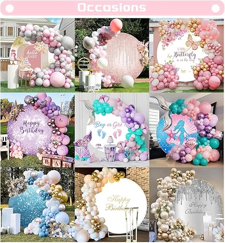 Miniatura 5 de OERJU Fondo redondo de feliz cumpleaños de 7.5 x 7.5 pies, fondo de fotos de color burdeos, color oro rosa, para mujeres, damas, niñas, 16, 30, 40,