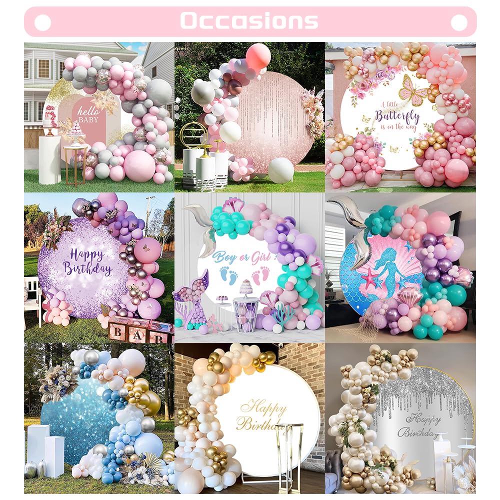 0,9 x 0,9 m bianco e oro sfondo rotondo di compleanno con paillettes glitter oro sfondo a pois per fotografia cerchio copertura sfondo adulto bambino festa di compleanno decorazione banner foto