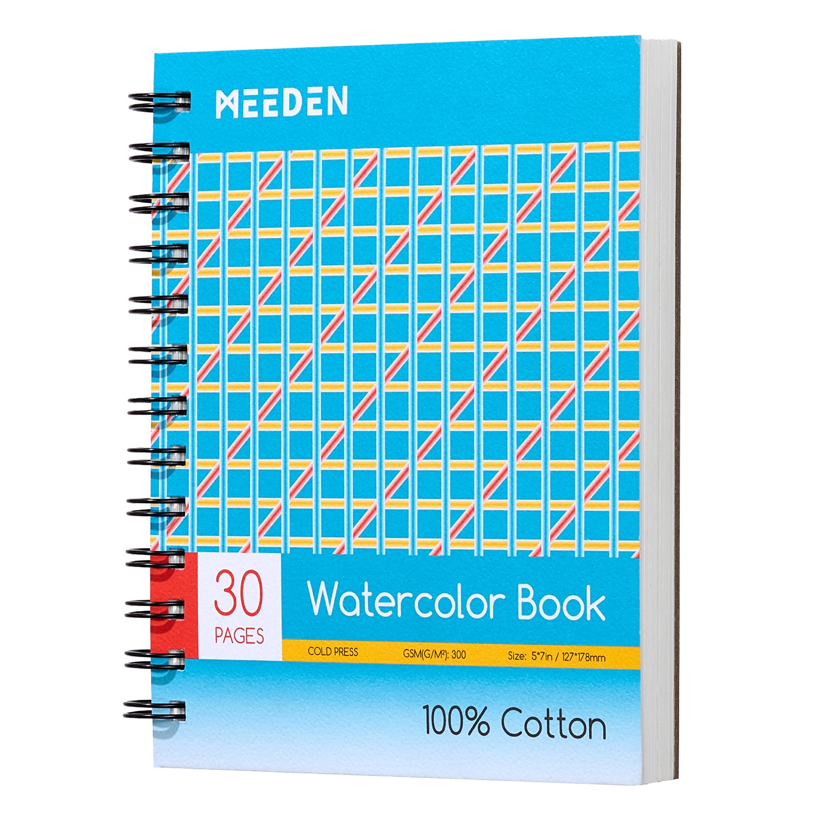MEEDEN 5"x7" Watercolor Paper Pad: 30 Sheets Watercolor Paper Block | 140lb/300gms Heavyweight Spiral Bound - 100% Cotton Acid-Free Cold Press Sktechbook for Watercolor Painting