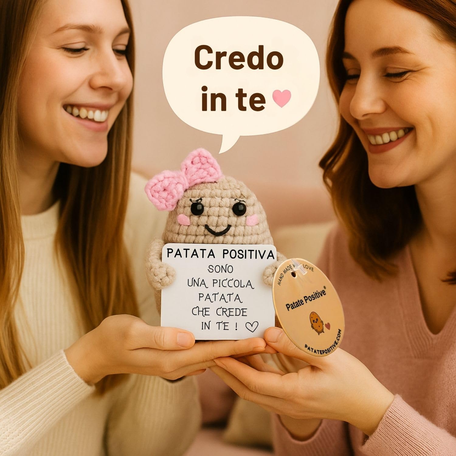 Patata Girl© | Regalo Donna Carino | Idea a Sorpresa per Amica & Ragazza | Compleanno & Secret Santa | Oggetto Decorativo Kawaii Amore | Camera Rosa | Peluche Principessa | Uncinetto Positivo | Bambol