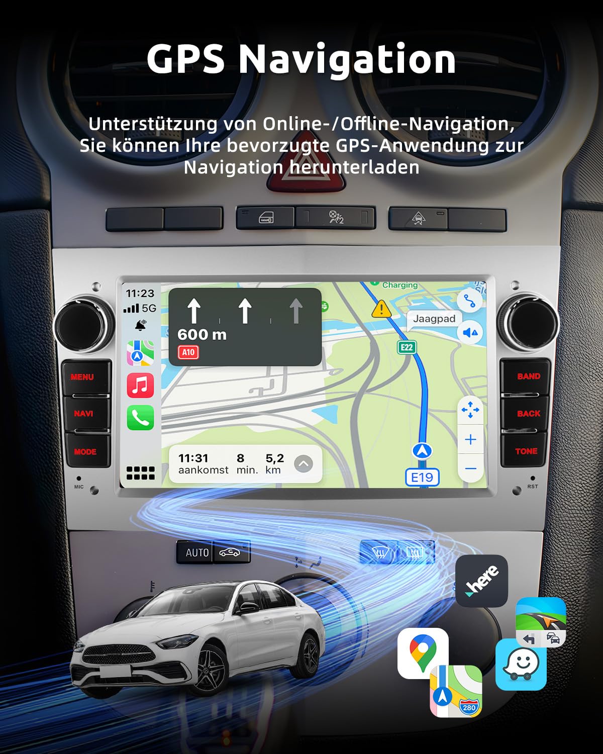 ESSGOO 2+64G Wireless Autoradio Android 14 mit Carplay und Android Auto Für Opel Astra H Corsa C/D Vectra C Zafira 7 Zoll IPS Touchscreen Bluetooth FM RDS GPS Silber Mikrofon