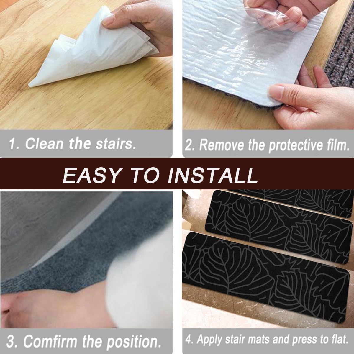 Lot de 5 tapis d'escalier autocollants antidérapants pour personnes âgées et animaux domestiques Marron