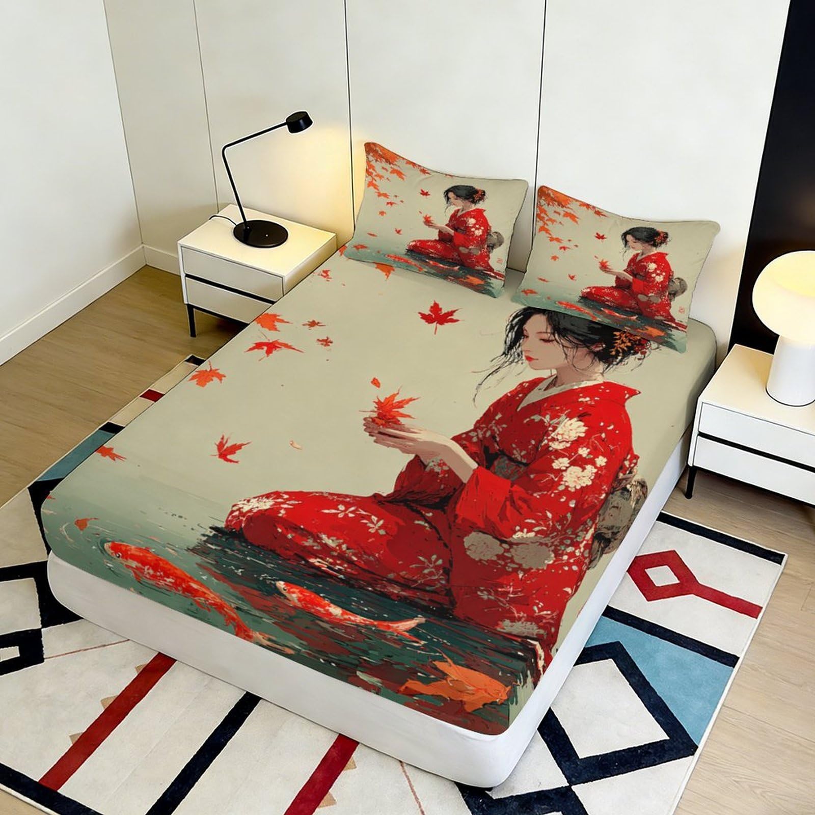 Lenzuolo con angoli con stampa 3D, motivo kimono, in microfibra