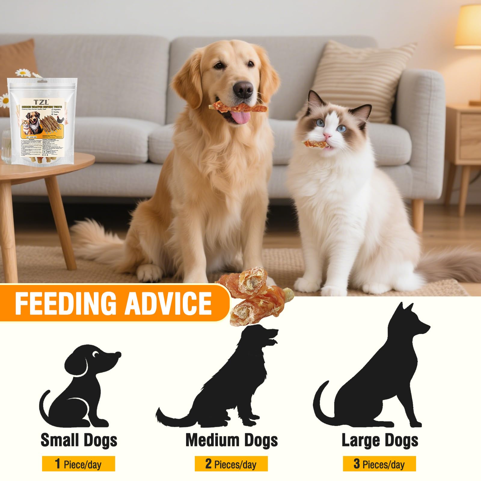 TZL 100g Snacks per Cani in Pelle Bovina Avvolta nel Pollo, Bastoncini Naturali per la Pulizia dei Denti e Masticativi di Lunga Durata per Cani di Piccola e Media Taglia, 4,7 pollici (12 cm) (100g)
