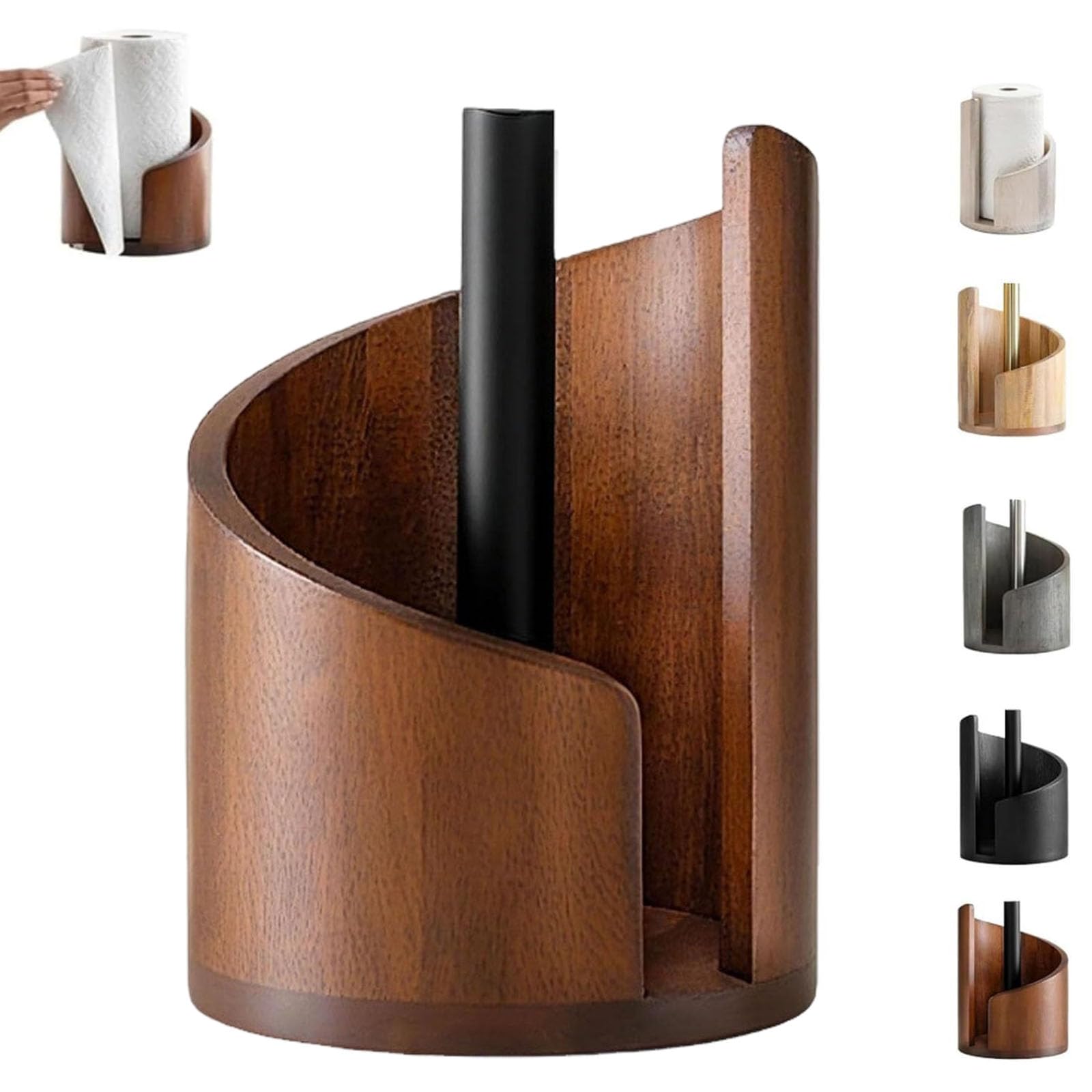 Mountain Paper Towel Holder ，Round Wooden Kitchen Roll Holder Free Standing Countertop Standing Rolls Hold With Sturdy Anti-Slip BaseFor Kitchen, Toilet, Pantry And Bathroom (Brown)