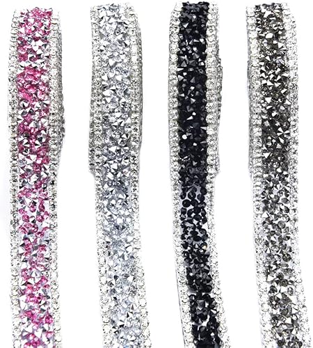Miniatura 8 de Apliques de diamantes de imitación de cristal de 1 yarda, cinta de diamantes de imitación brillante, rollo cosido o caliente para vestidos de