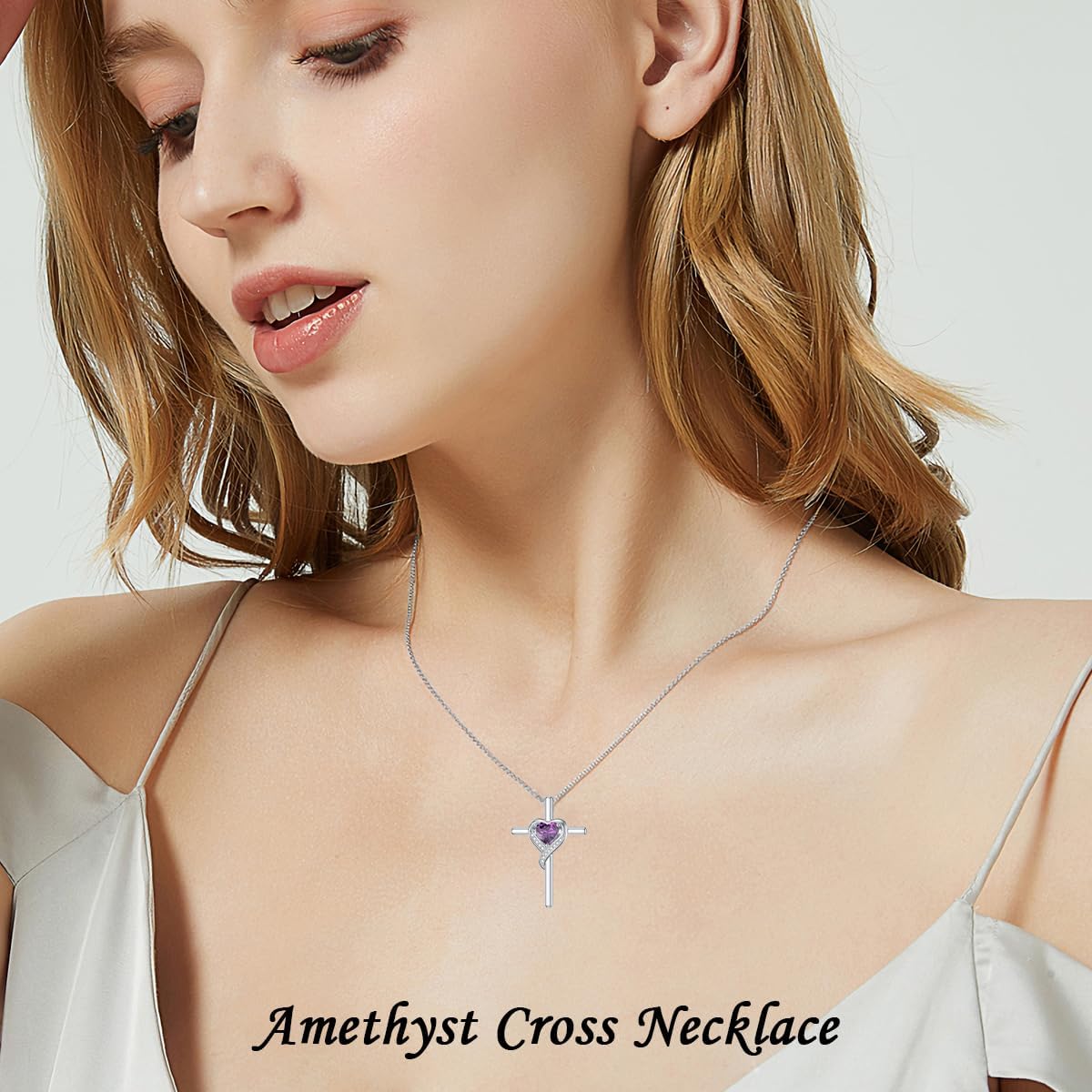 TOUPOP Birthstone Cross Necklace for Women 925 Sterling Silver Heart Cross Pendant Necklace Valentines Day Birthday Jewelry Gifts for Her Girlfriend Wife Mom - Image 2