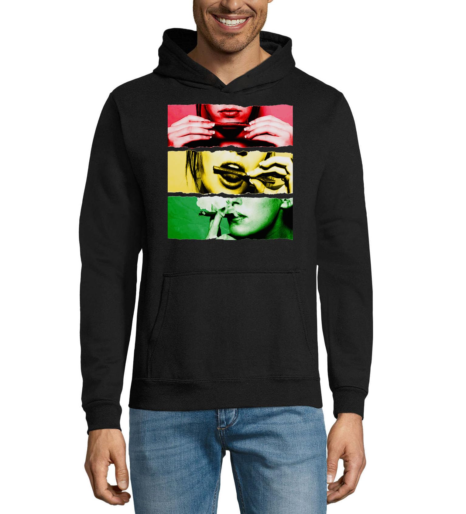 Girl Rolling A Blunt Art Reggae Felpa con cappuccio unisex in misto cotone nero