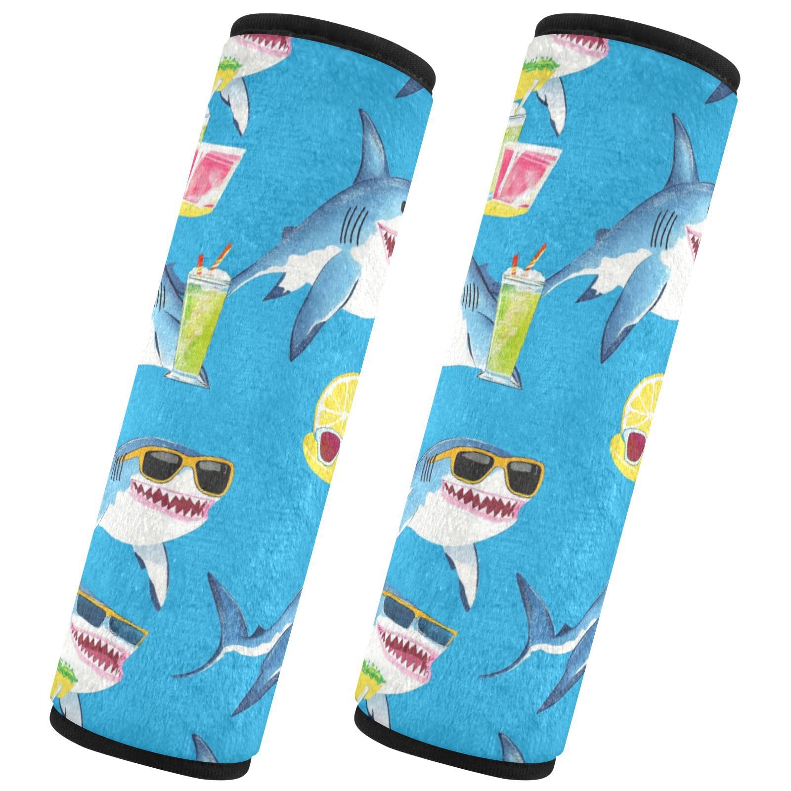 Seat Belt Covers 2 Pack Sharks Wearing Sunglasses Car Seat Strap Covers Super Soft Car Seat Neck Cover for Boys Girls Adults Babies S