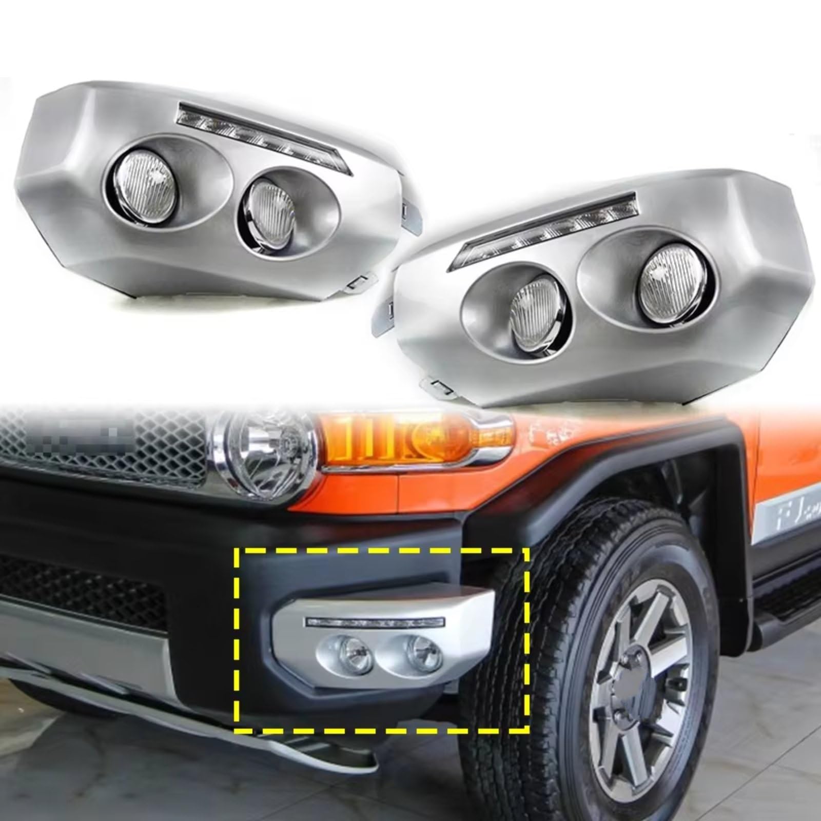 Fendinebbia Per Auto Per Toyota Fj Per Cruiser 2007-2014 Fendinebbia guida | Auto DRL Luce di marcia diurna Telaio fendinebbia Lampada fendinebbia Gruppo lampada di guida