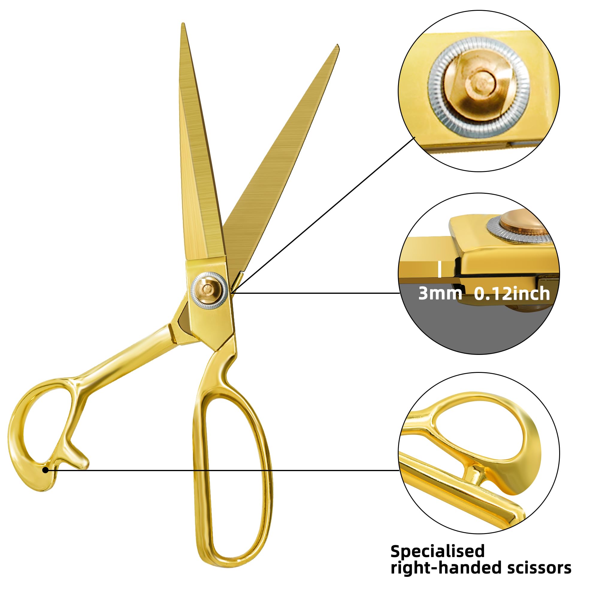 Premium Tailor Scissors,Gold Titanium Fabric Scissors Heavy Duty Sewing Scissor Leather Stainless Steel Shears Professional Comfort Grip Craft Household Scissor 10 Inch