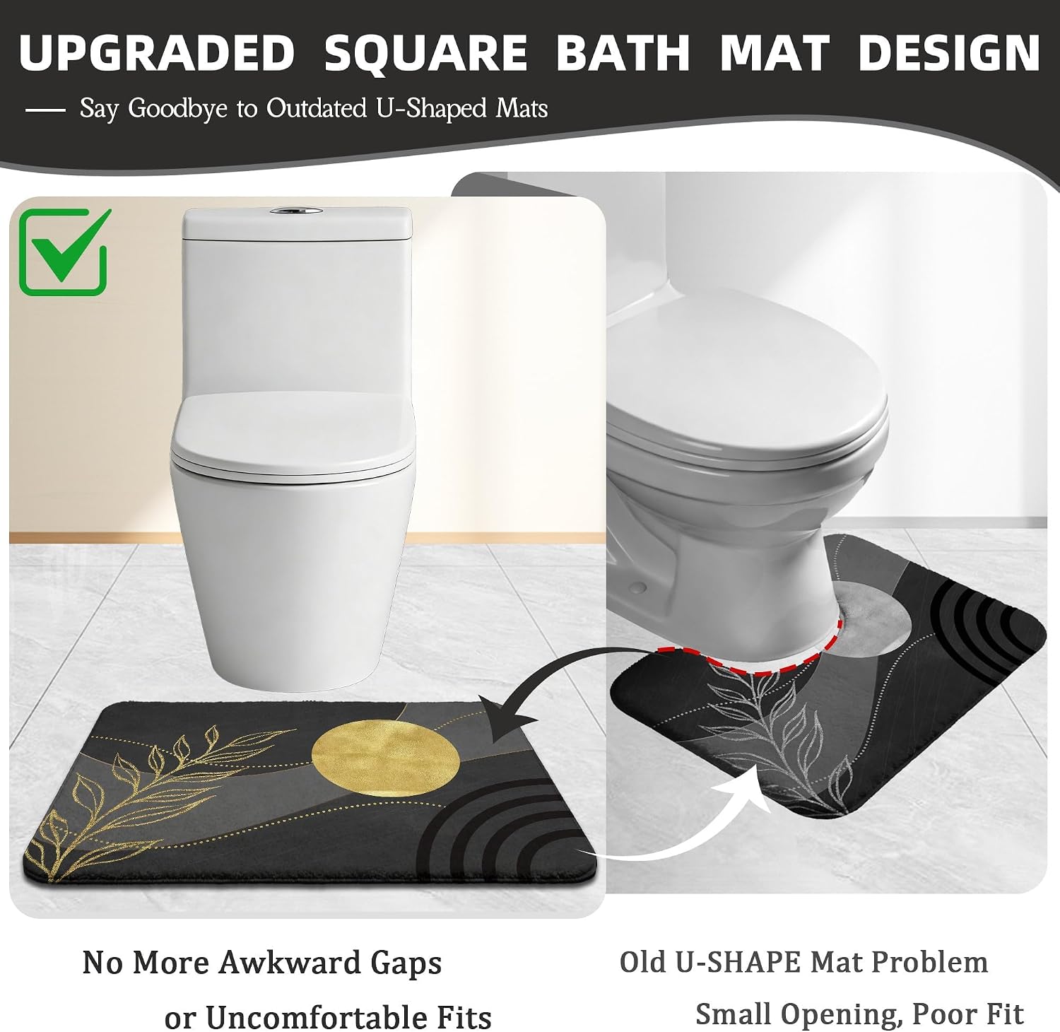 Black and Gold Hookless Shower Curtain Sets with Rugs, Boho Bathroom Decor image 3