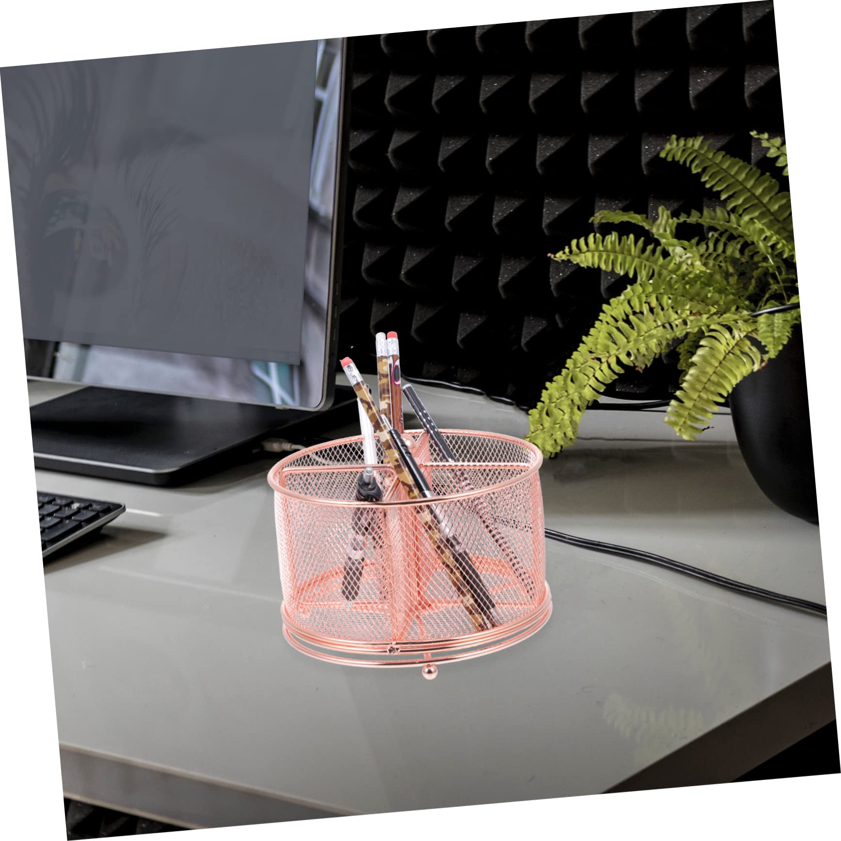 NUOBESTY Organizer Da Scrivania Girevole in Ferro Multifunzione Portapenne Da Scrivania Compatto in Oro Rosa