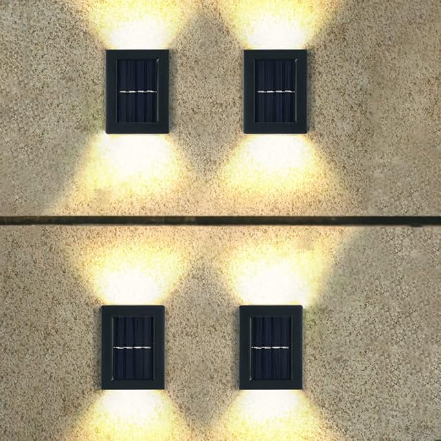 Febelle Solar Wall Lamps Up and Down Solar Wall Light Waterproof Solar Powered Front Door Light Outdoor LED Step Lights for Garden, Courtyard, Patio-Warm White 4 Pack