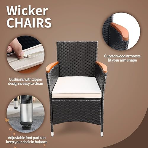 Miniatura 4 de Flamaker Juego de comedor de 9 piezas para patio, mesa y sillas de madera de acacia al aire libre con cojines suaves, muebles de patio de mimbre