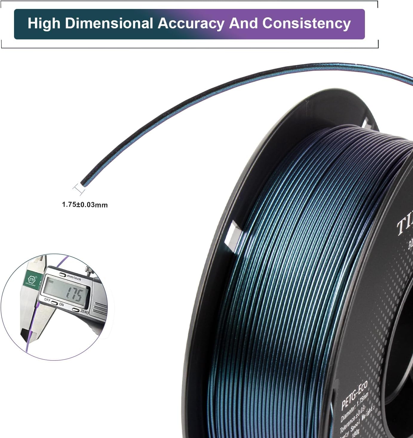TINMORRY Galaxy PETG Filament 1.75, Rapid PETG 3D Printer Filament, Compatible with Bambu FDM 3D Printer, 1 KG 1 Spool, Chameleon Blue/Purple