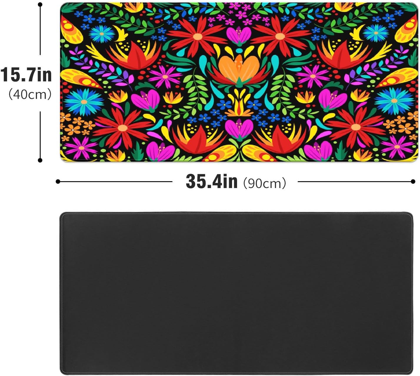 Extended Gaming Mouse Pads Mexican Colorful Flower Leaves Large Computer Keyboard Mouse Mat Thick Desk Pad Rubber Base Stitched Edges Playmat for Gamer Home Office Decor 35.4''x15.7''