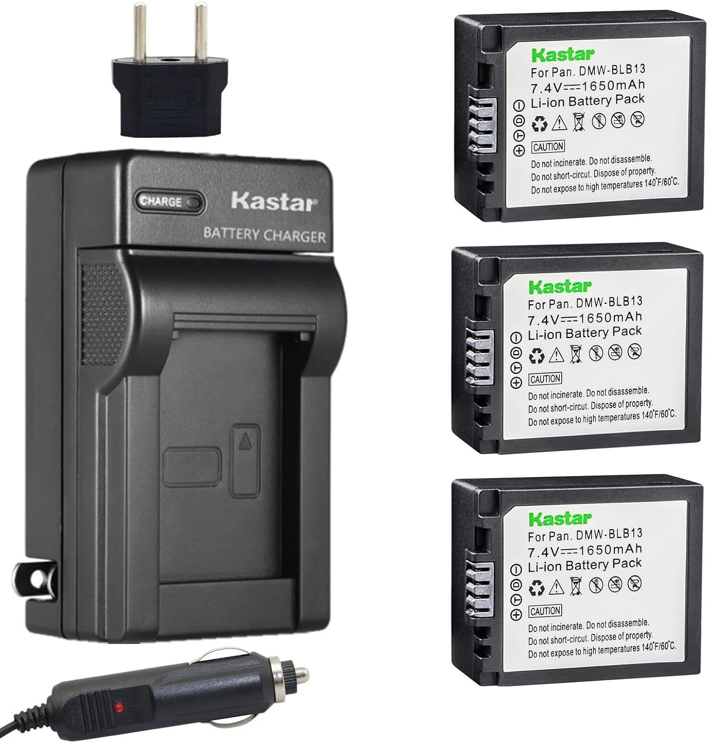 Kastar Battery (3-Pack) and Charger Kit for DMW-BLB13, DMW-BLB13E, DMW-BLB13GK and DE-A49, DE-A49C Work with Lumix DMC-G1, DMC-G2, DMC-G10, DMC-GF1, DMC-GH1 Cameras